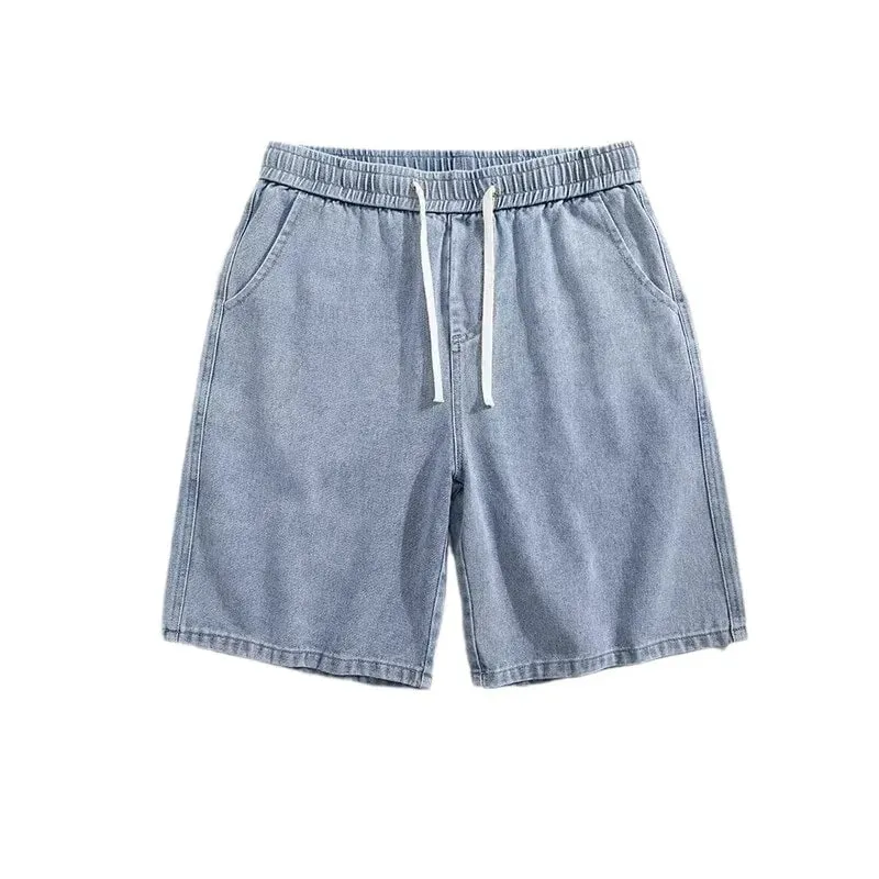 Summer Elastic Waist Jeans Men's Shorts Trend Loose Casual American Five-point Pants