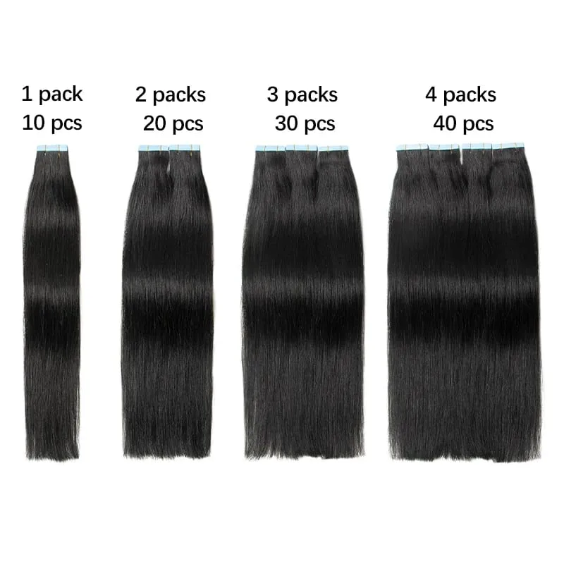 Invisible Tape In Extensions Emberi Haj Seamless Pu Skin Weft Injektált hajhosszabbítók Kézzel kötött ragasztók Tape-Ins 10db/csomag