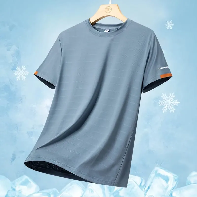 Herre sommer Ice Silke kortærmet sport T-shirt Hurtigtørrende åndbar løbeskjorte Enkel ensfarvet mode tynd top