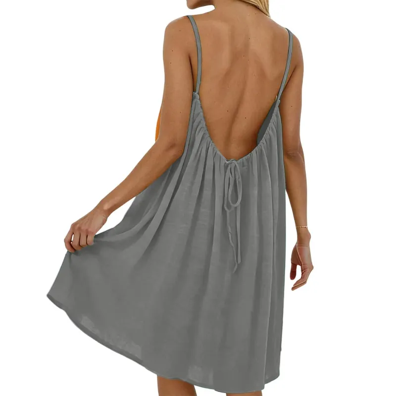 Beach Vacation Dress Short Backless Beach Skirt for Women Summer Holiday Casual Fashion Mini Dress — image 5
