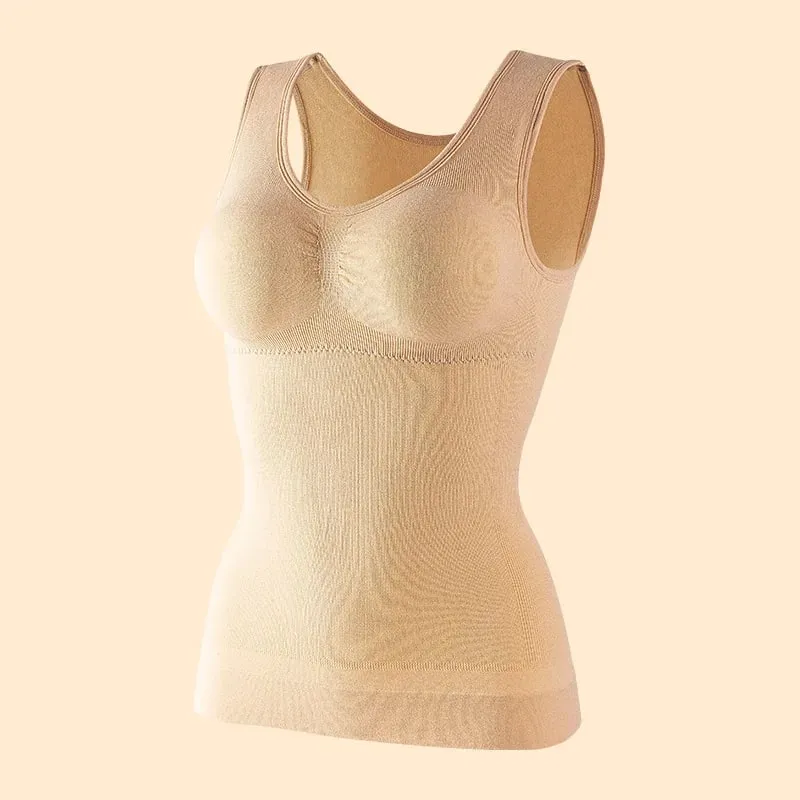 Women Tummy Control Shapewear Classic 2-IN-1 With Padded Bra High Elastic Vest Body Shaper Up Lift Corset Cami Tank Tops 3Colors