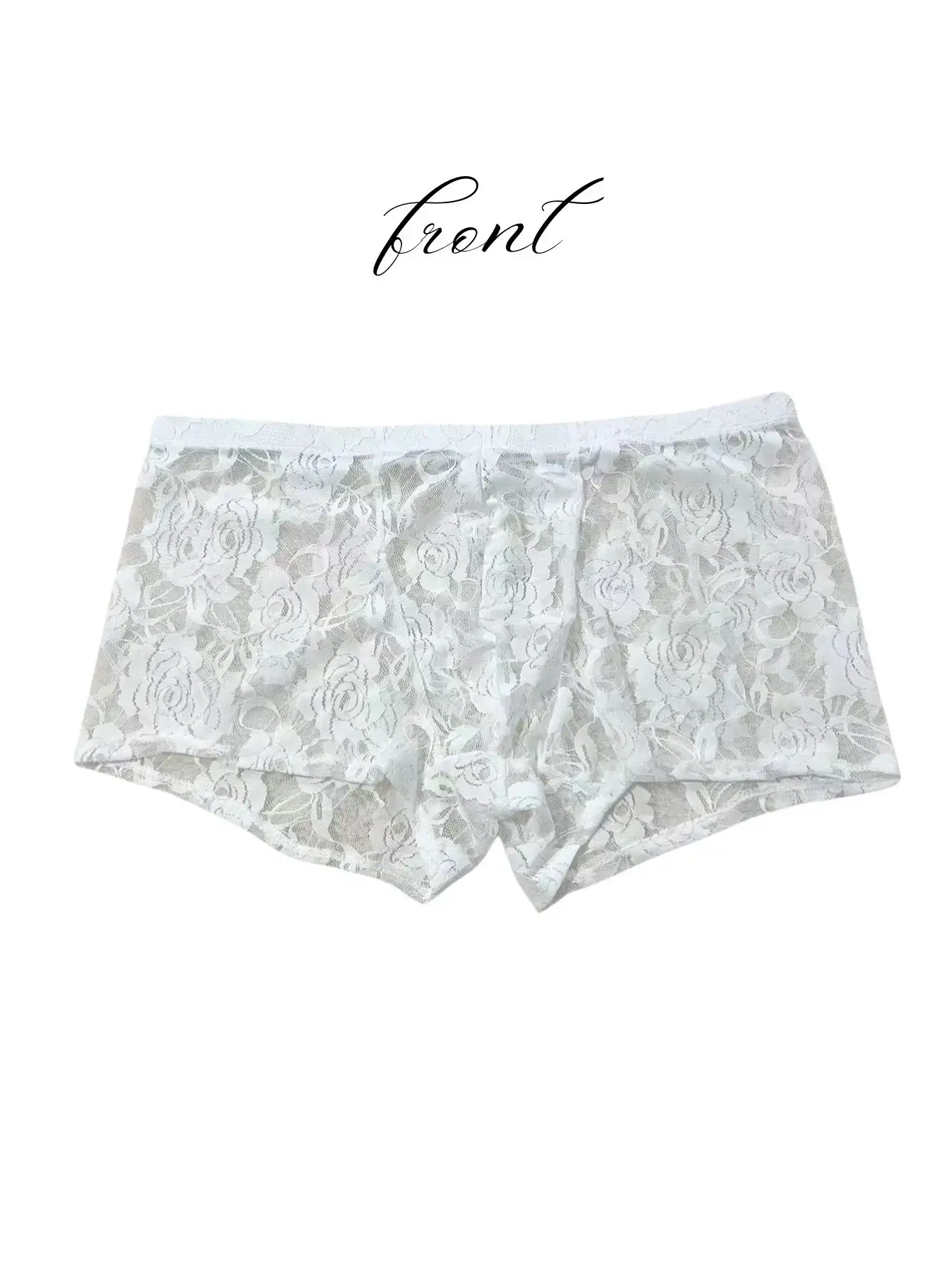 1 pieza de bordado de encaje sexy de nuevo diseño de moda para hombres, ropa interior de esquina plana de encaje transparente de alta elasticidad, sexy, seda de hielo 3256811662670417