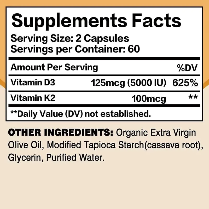 Vitamin D3 + K2 - Immunity Strong Bones Heart Health Joint Health Muscle - Promotes Calcium Absorption Supplement