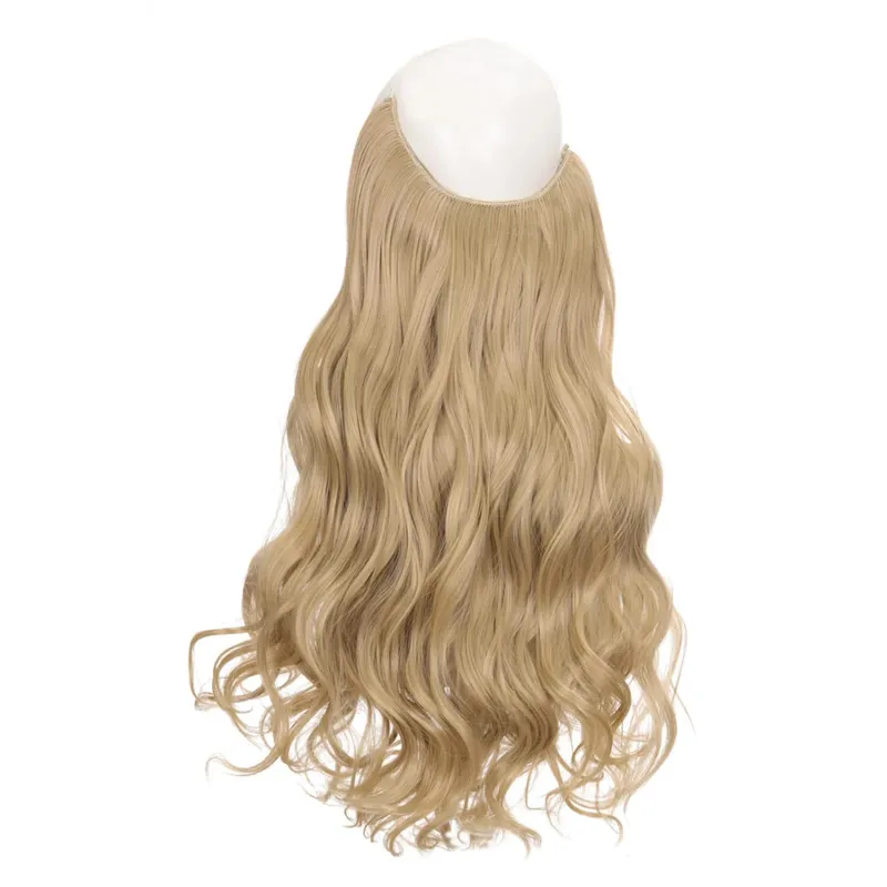 Synthetic One piece Hair Extensions No Clip No Glue Invisible 24inch Long Straight Wave Heat Resistant String Hairpiece