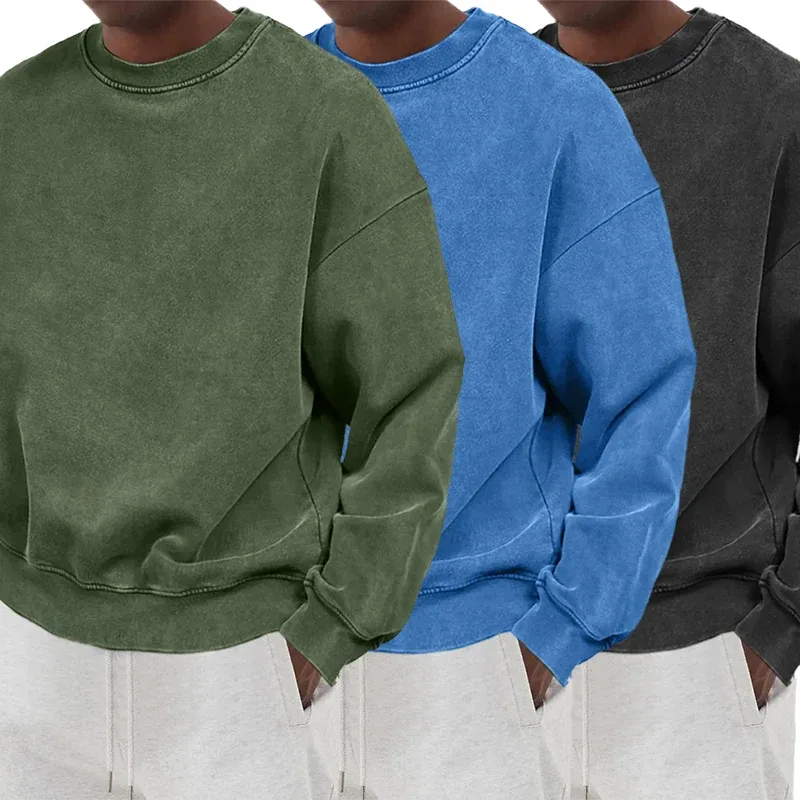 Vintage Solid Sweatshirts Male Washed Cotton Sportswear Warm Autumn Pullovers Casual Comfy Hoodie Fashion Oversized Streetwers