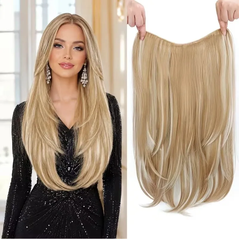22Inch Synthetic Long Straight Multi Layer Hair Extension BB Clip Style Fiber Hairpiece for Women Daily Wear Confident Elegant