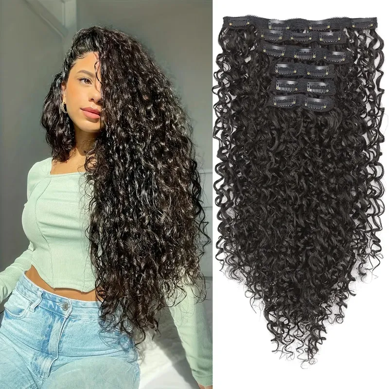 Synthetic 20inch Kinky Curly Clip In Hair Extensions Double Weft Full Head Japanese Heat Resistance Fiber Synthetic Curly Hair