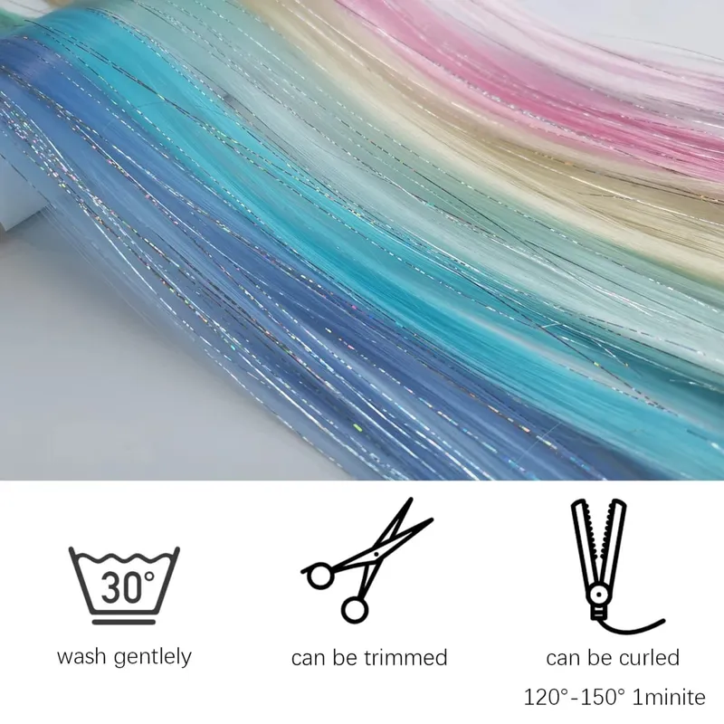 Multicolor Clip in Hair Extensions Mix tinsels Colored Hair Extensions 2 in 1 Rainbow Hair with Silver Tinsels for Kids Girls