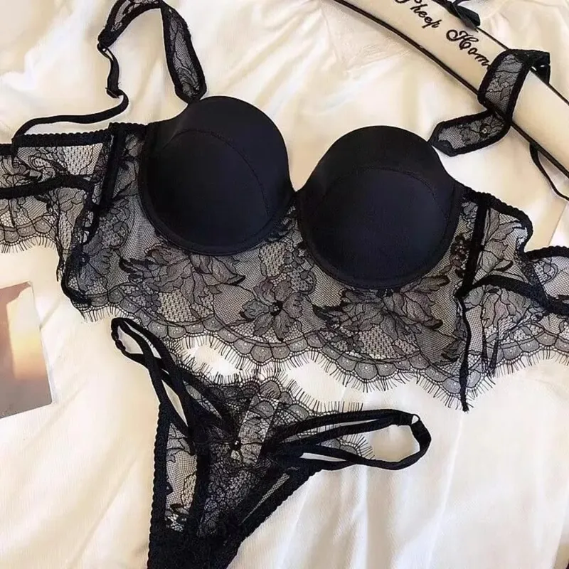 Elegant Ladies Deep U‑Back Lace Lingerie Set Soft Underwire Thin Cup Push‑Up Sheer Lace Summer Comfort Daily Intimate Wear 32‑38