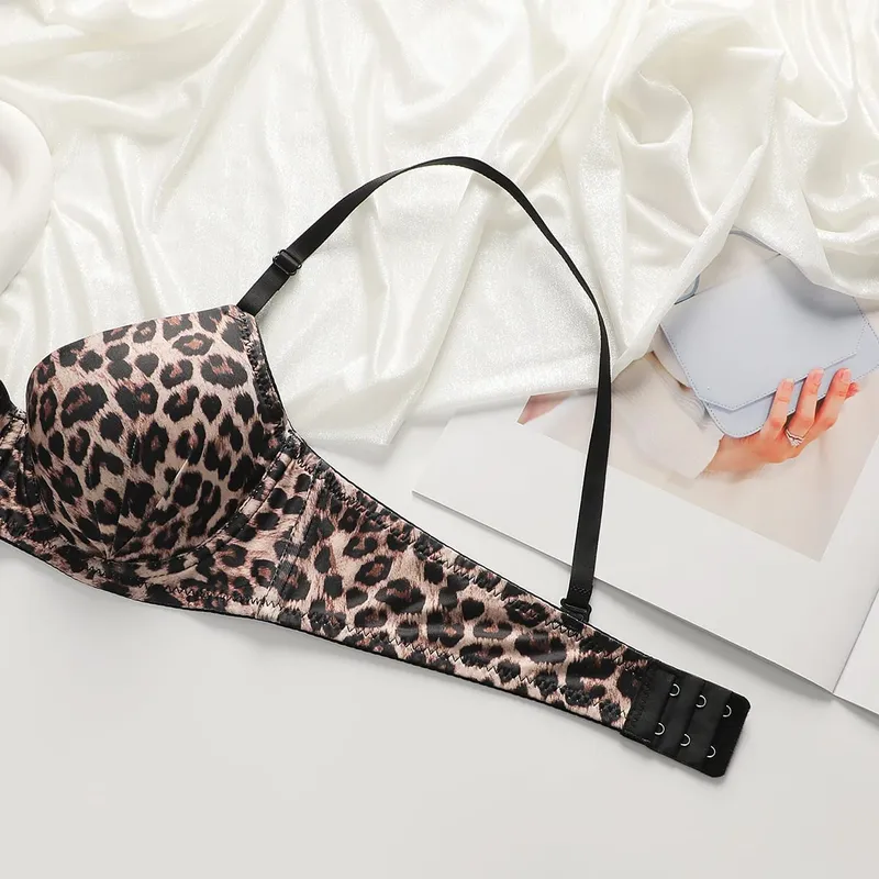 New leopard print European and American 3/4 cup lingerie paired with thong sexy women's underwear set push up bra B2087