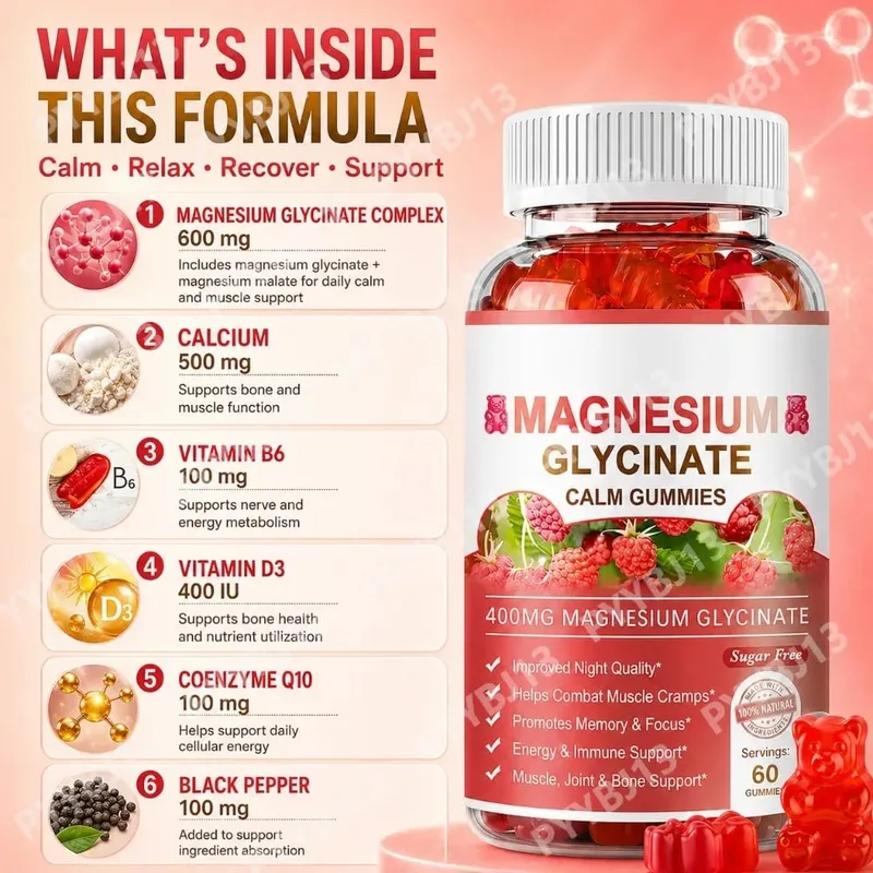 Magnesium Gummies Serving-Magnesium Glycinate and Magnesium Malate Sugar Free Magnesium Potassium Supplement for health Support