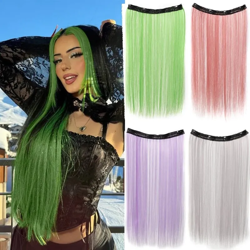 20inch Hair extensions Wig Hair Clips Hair piece Synthetic Straight Hair Extensions with 4clips for Women Halloween Party