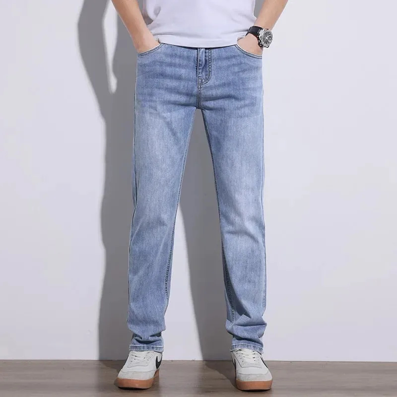 Herrejeans Stretch Slim Regular Fit Grå Lyseblå Mørkeblå Jeans Til mænd Denimbukser Causal Streetwear Herretøj