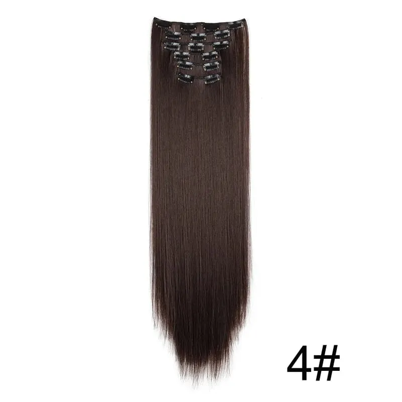 24Inch Synthetic 16 Clips in Hair Extensions Long Straight Hairstyle Blonde Black Hairpieces Heat Resistant False Hair