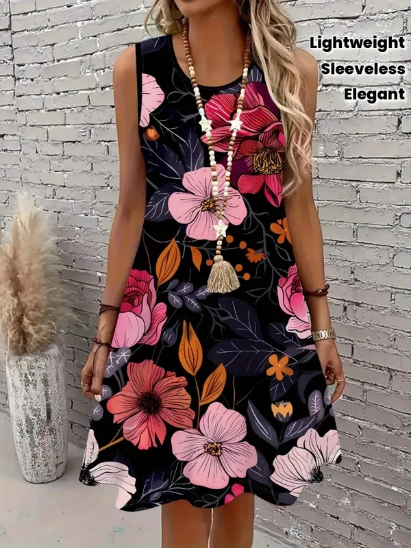 Women's Plus Size Floral Print Sleeveless A Line Dress Summer Vacation Style Dresses Y2k Ladies Clothes Bohemian Beach Dresses