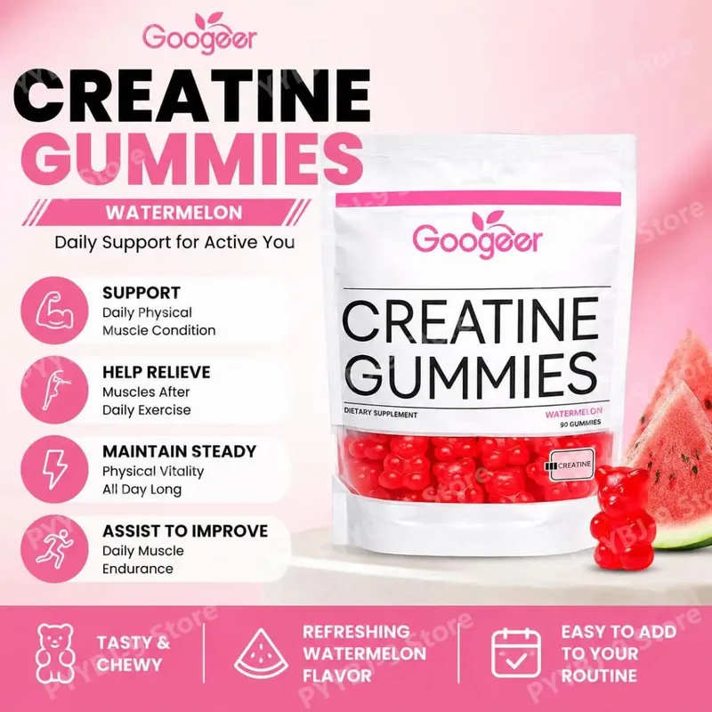 Googeer Creatine Gummies with L-Tyrosine L-Theanine & Huperzine A for Muscle Growth Strength Energy & Endurance Support 90 CT