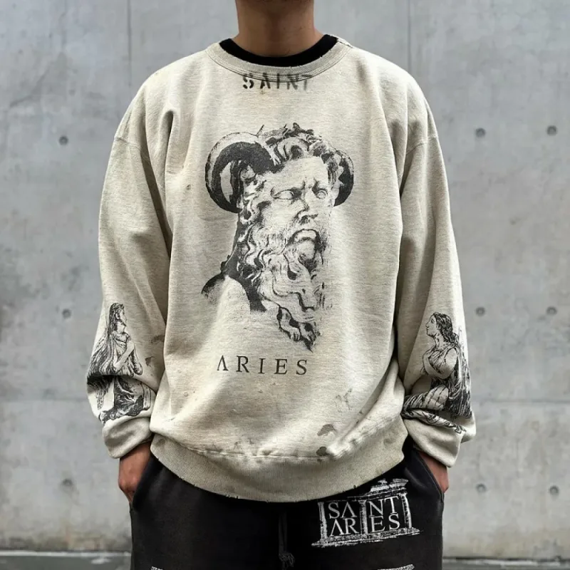 Saint Hoodies Classic Terry Material O-Neck High Quality Men Women Washing Retro Long Sleeve Cotton Coat Arrival Oversize Loose