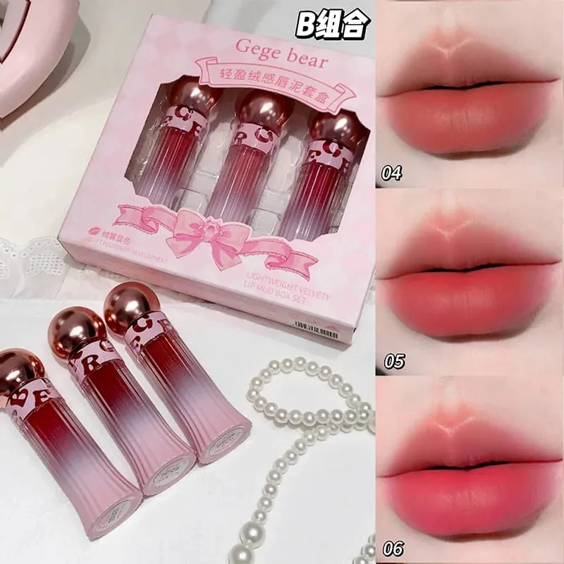 Conjunto de brilho labial fosco em 3 cores, hidrata longa duração, à prova de água, suor, sem transferência, batom líquido, 1 caixa