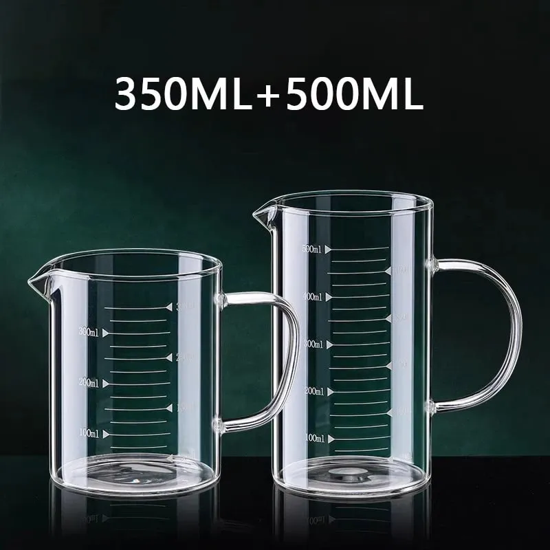 1/2pcs Glass Measuring Cup With Handle Heat-resistant Laboratory Beaker Kitchen Milk Coffe Measuring Mug 250/350/500/1000ml
