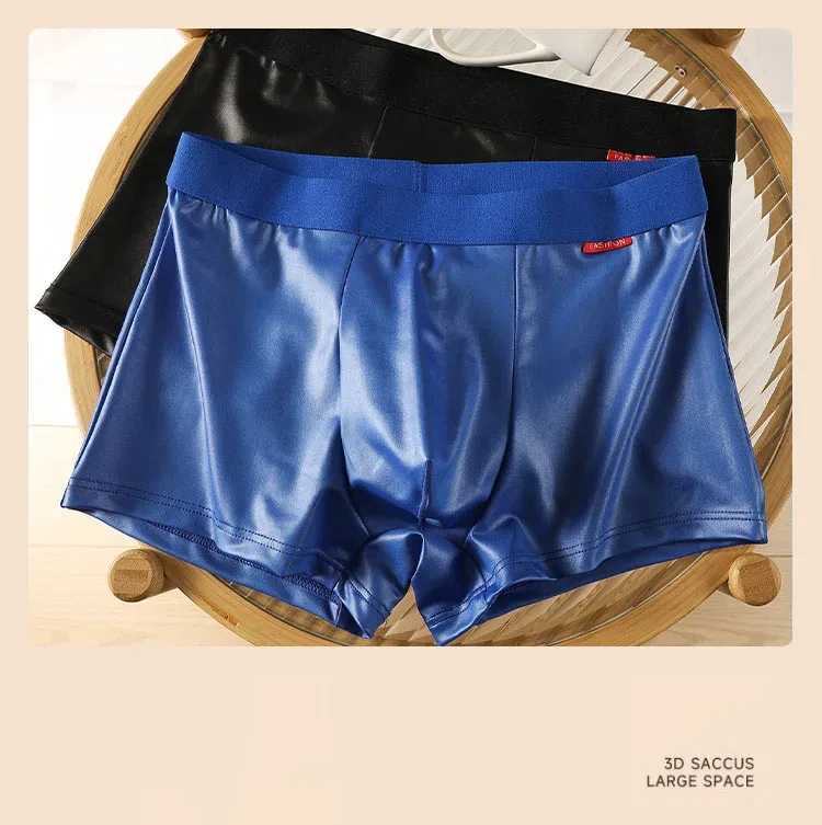 Läderimitation Underkläder Sexiga Slim Fit Boxershorts för män Koreansk Youth Bugle Pouch Undepant Bekväm Sport Trunk Stretch