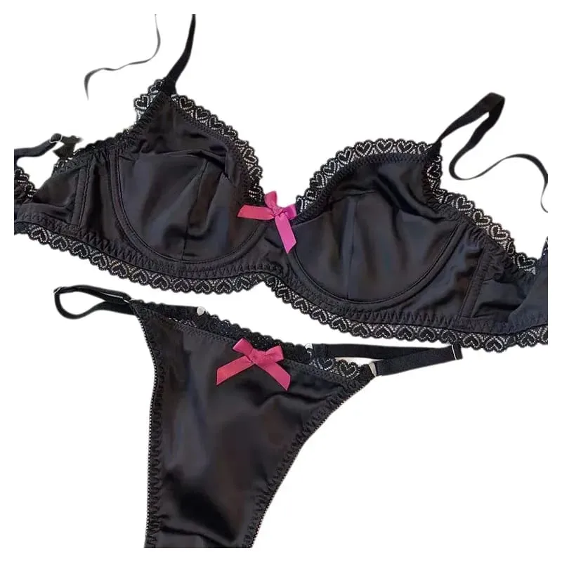 Set Pakaian Dalam Wanita Set Bra Push Up Tembus Pandang Renda Seksi Sutra Es Pakaian Dalam dan Celana Dalam Berkumpul Musim Panas Musim Semi