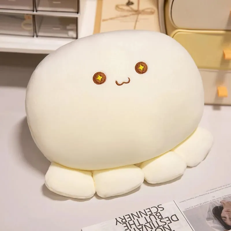 35cm Soft Octopus Plush Pillow Stuffed Ball Shape Aquatic Animal Warm Hands with Holes Warmer Cute Face Plushie Back Support