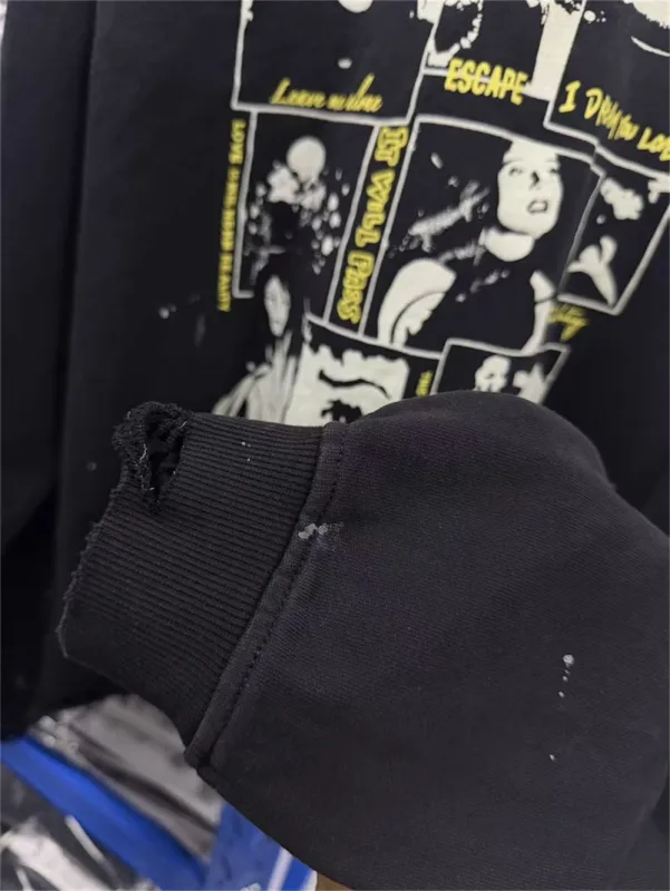 Autumn Winter New Saint Graffiti Print Vintage Washed High Street Casual Loose Cotton Versatile Hoodie Trendy Sports Top Men
