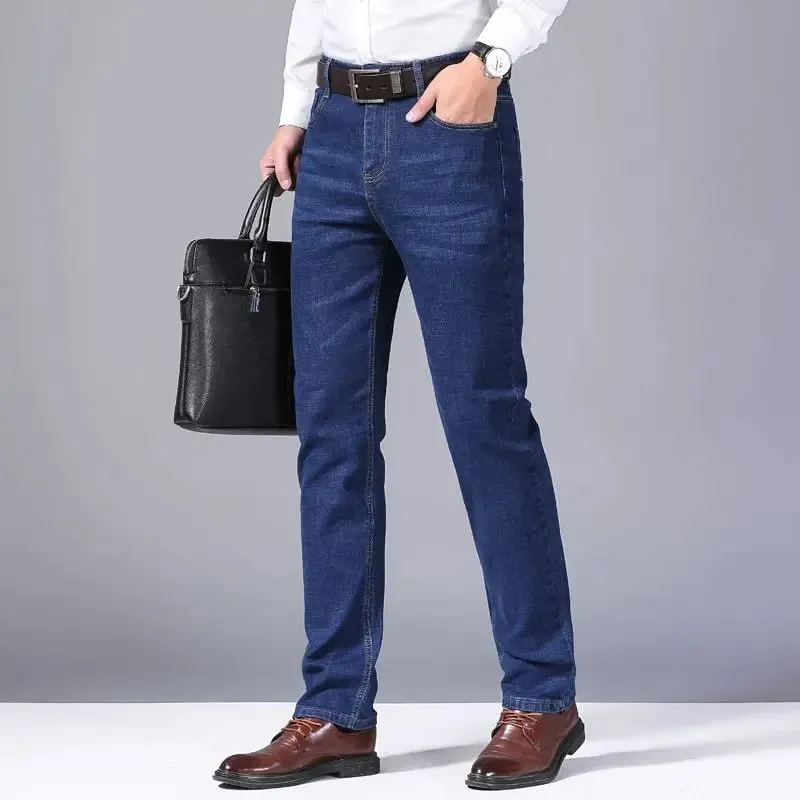 2025 men's fashion business jeans classic style casual elastic slim fit jeans men's denim pants black blue — image 4