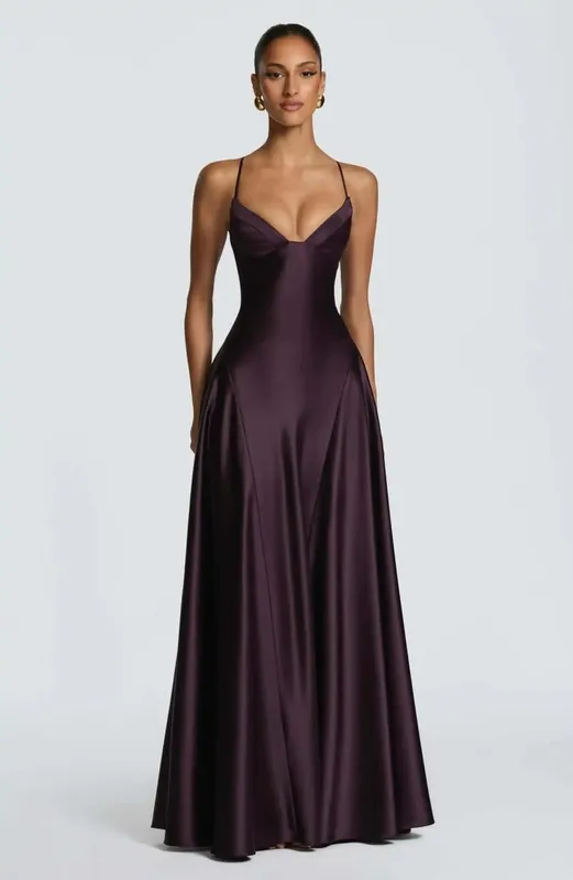 Butter Yellow Women Satin Slip Maxi Dress Elegant Spaghetti Strap A-line V Neck Waist-cinching Summer Lady Formal Evening Gown — image 6
