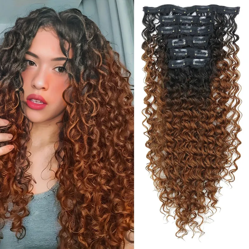 Synthetic 20inch Kinky Curly Clip In Hair Extensions Double Weft Full Head Japanese Heat Resistance Fiber Synthetic Curly Hair