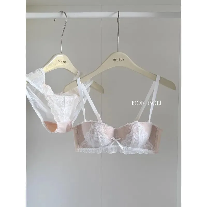Women's French Lace Bra & Briefs Set Sexy Semi Cup Push Up Small Bust Support Enhance Comfort Lightweight Bralette Free Shipping