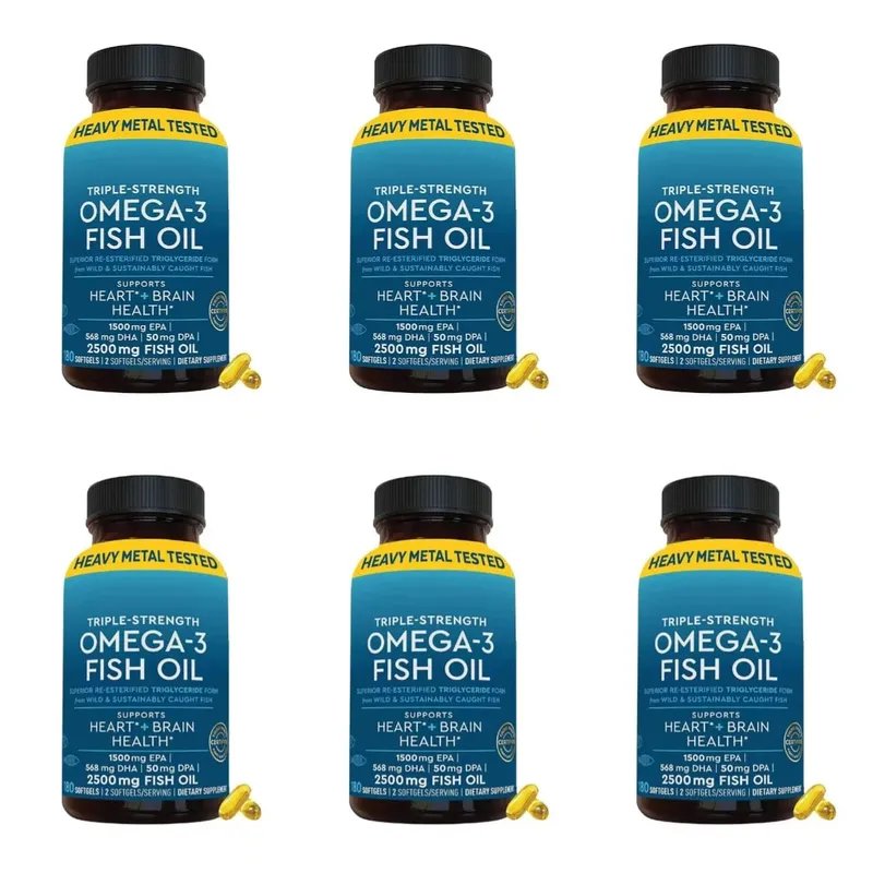 Omega-3 Fish Oil Softgels 2500mg EPA DHA DPA RTG Form 180 Count Non-GMO Gluten Free Daily Wellness Supplement for Adults