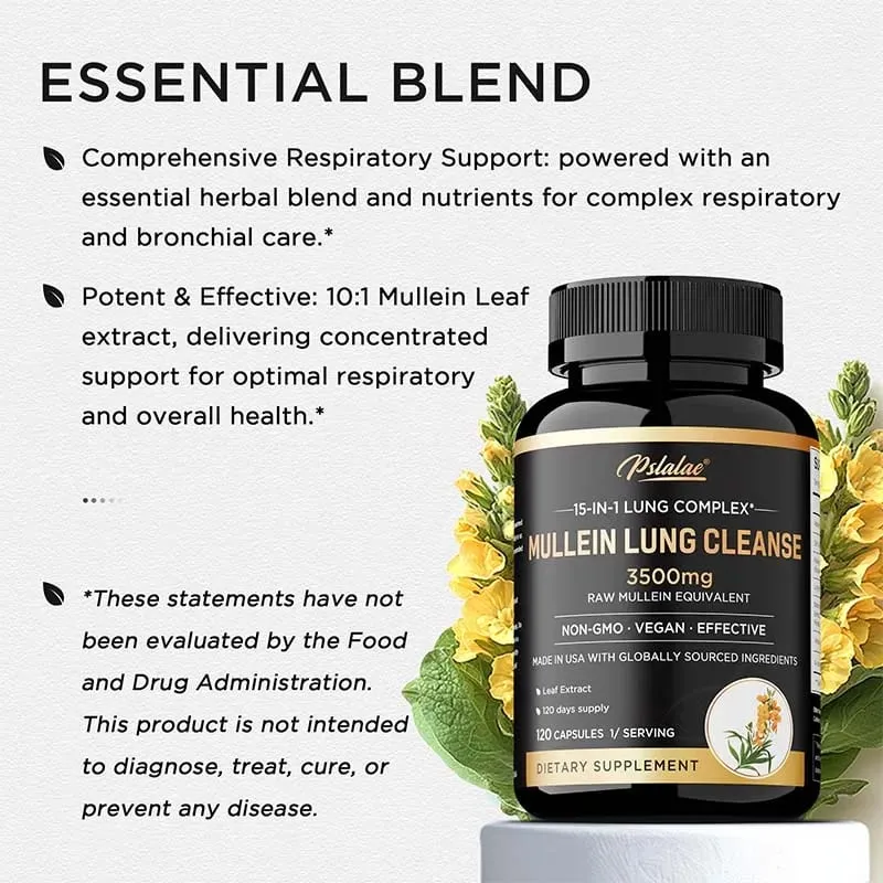 Mullein Lung Cleansing - Lung Clearing Lung Health Immunity - Smoker's Respiratory Supplement Vegetarian Capsules