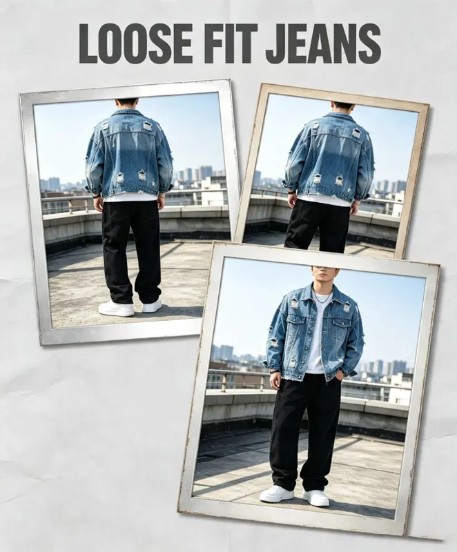 Men Wide Leg Jeans Loose Straight Denim Pants Casual Baggy Trousers Streetwear Hip Hop Daily Wear Fashion Mens Casual Bottoms