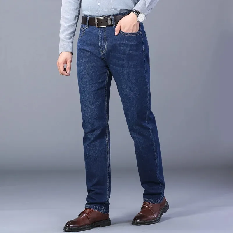 2026 New Business Men's Jeans Casual Straight Stretch Fashion Classic Blue Black Work Denim Pant Trousers Male Clothing
