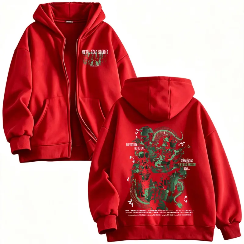Metal Gear Solid 3 Snake Eater MGS3 Naked Snake The Boss Game Zipper Hoodies Men's Women Zip Up Hooded Sweatshirts Jackets Coats
