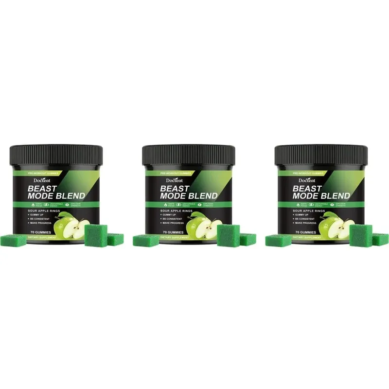 Pre Workout Energy Gummies with Caffeine Taurine Rhodiola Rosea CoQ10 & B Vitamins Supports Workout Focus Energy Strength 70 Ct
