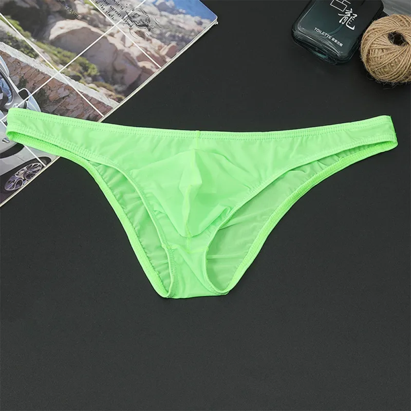 Mens Sexy Low-Waist Briefs Shorts See Through Pouch Underwear Ice Silk Underpant Bikinis Ultra Thin Panties Solid Comf Lingerie
