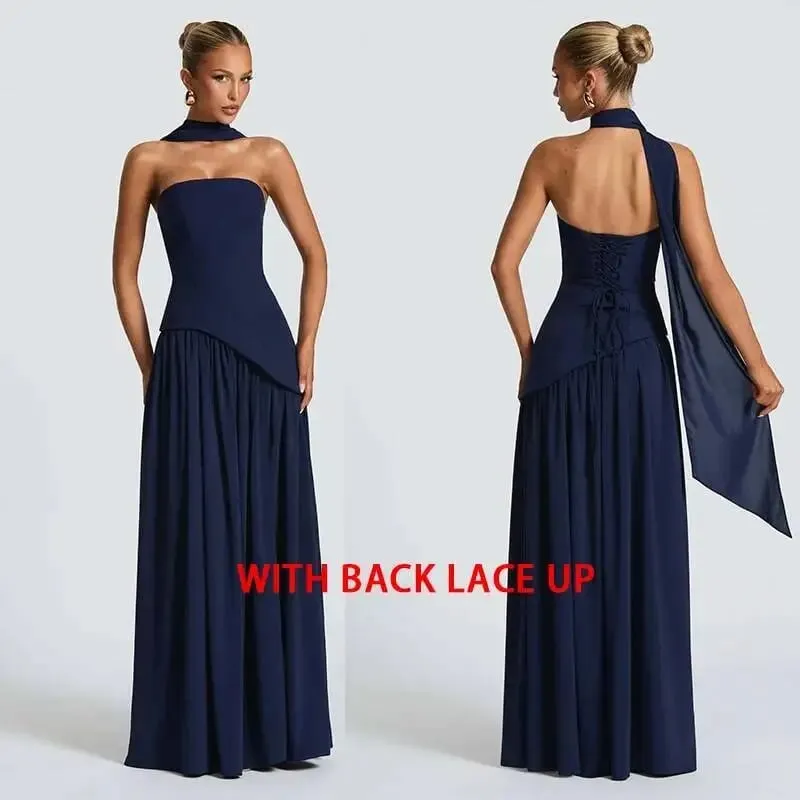 Giyu Sexy Evening Party Dresses Women 2025 Autumn Summer Maxi Long Dress Elegant Strapless Split Backless Pleated Dress