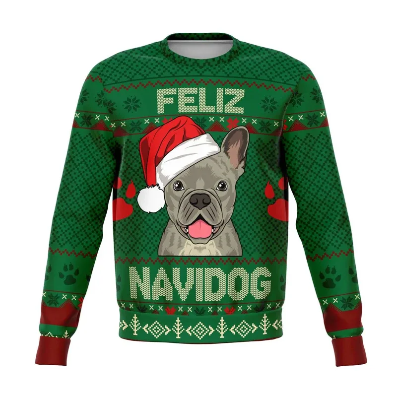 Colorful Dog Cat Pattern Ugly Christmas Sweater For Men 2026 New Year Festival Hoodie Women Merry Christmas Crew Neck Sweatshirt
