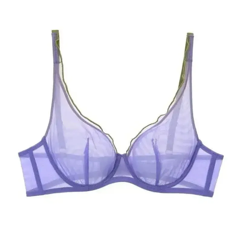 European Luxury Lingerie Set Full Cup Sheer Ultra Thin Bra & Panty Set Sexy Comfort for Women Large Small MOYISU Sexy Tushy S-XL