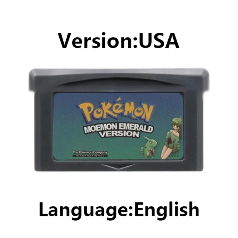 GBA Pokemon Game Cartridge 32-Bit Video Game Console Card AshGray Liquid Crystal Light Platinum Moemon Emerald English Language