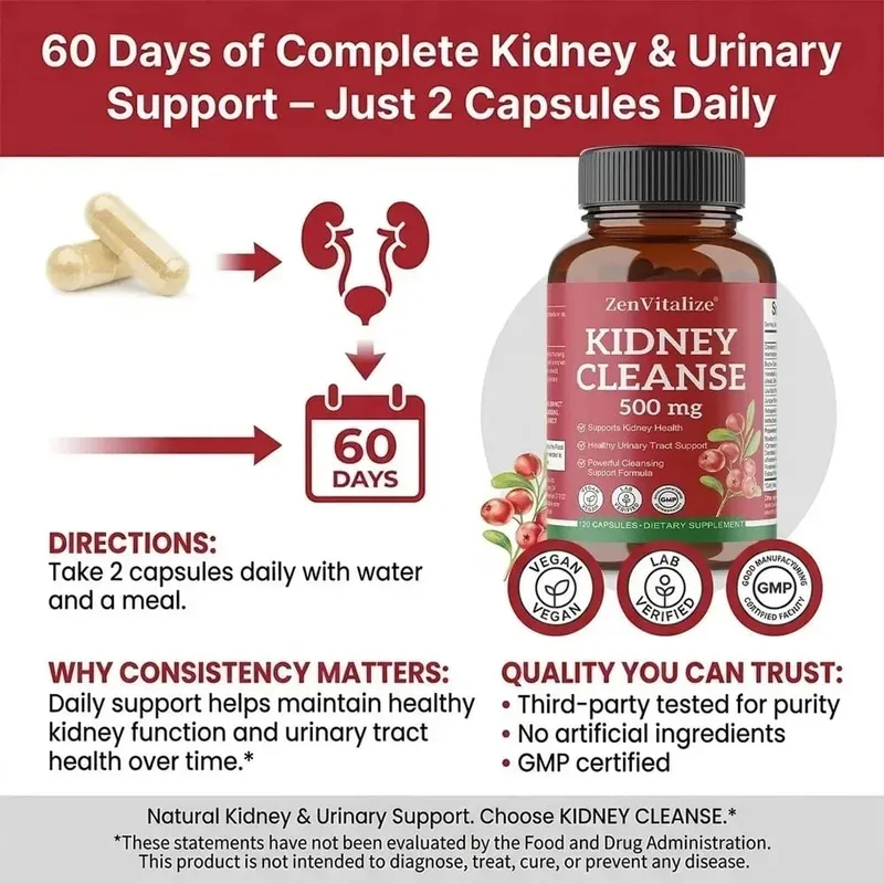 Kidney Cleanse Supplement with Cranberry Supports Urinary Tract Renal Health & Immune System Function