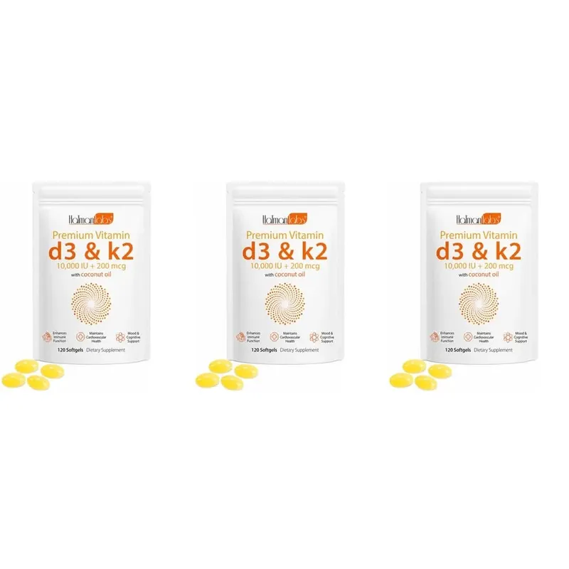 HatmanLabs Vitamin D3 & K2 Softgels with Coconut Oil Bone Health & Cardiovascular Support 120 Softgels Non-GMO Gluten-Free