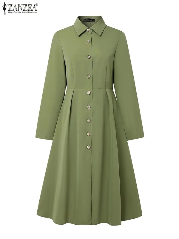 Stylish Autumn Overalls Dress ZANZEA Women Fashion Shirt Dress 2025 Elegant Long Sleeve Dresses High Waist OL Work Sundress Robe