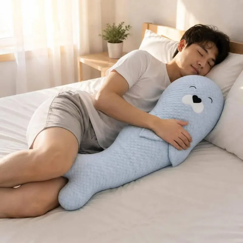 Plush Long Pillow for Hugging Sleep Supportive Body Cushion Cozy Animal Shaped Decor Comfortable Rest for Adults Bed