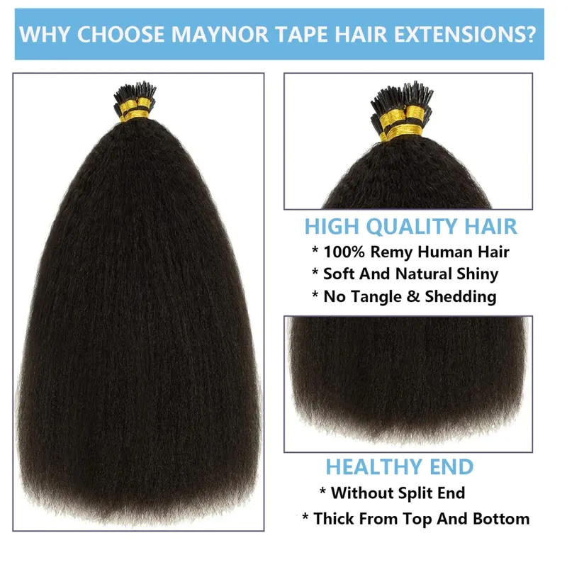Kinky Straight Microlinks Hårförlängning Virgin Human Hair Natural Black Keratin I Tip Hårförlängning 50g/set För kvinnor