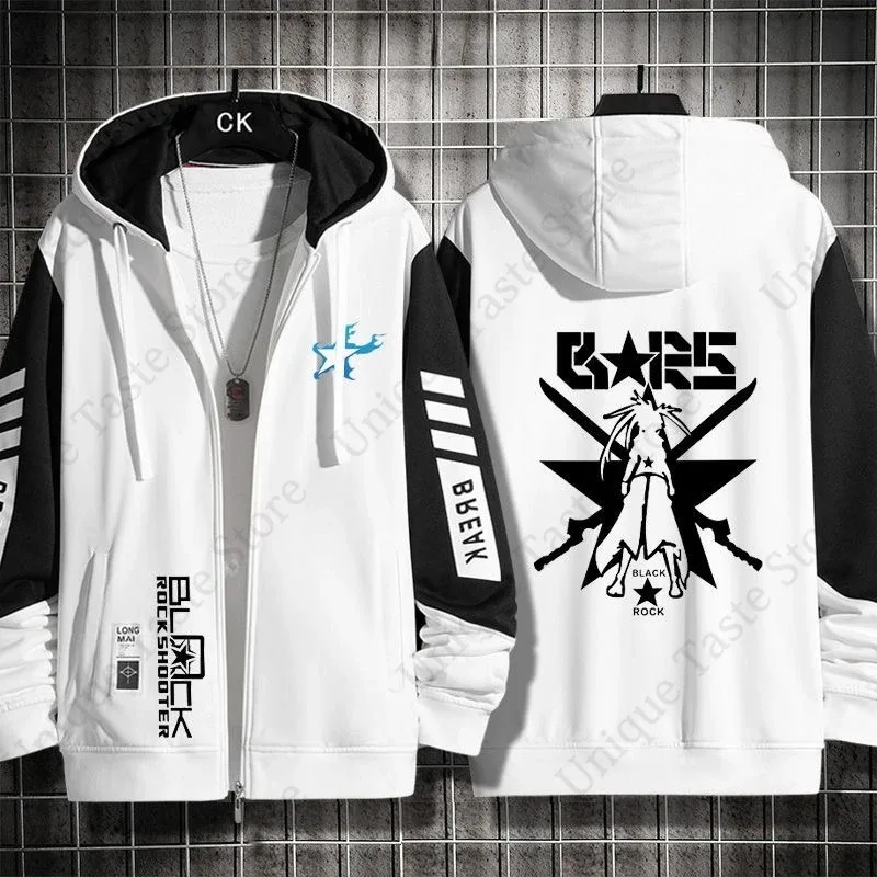 ‌BLACK ROCK SHOOTER Hoodies Anime Cartoon Kuroi Mato Print Sweatshirt BLACK ROCK SHOOTER Merch Men Women Autumn Zipper Hoodie