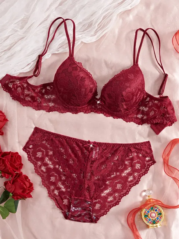 Single of Women's Underwear Set Sexy Floral Lace Push Up Bra Romantic Sheer Panties Comfort Lingerie Set