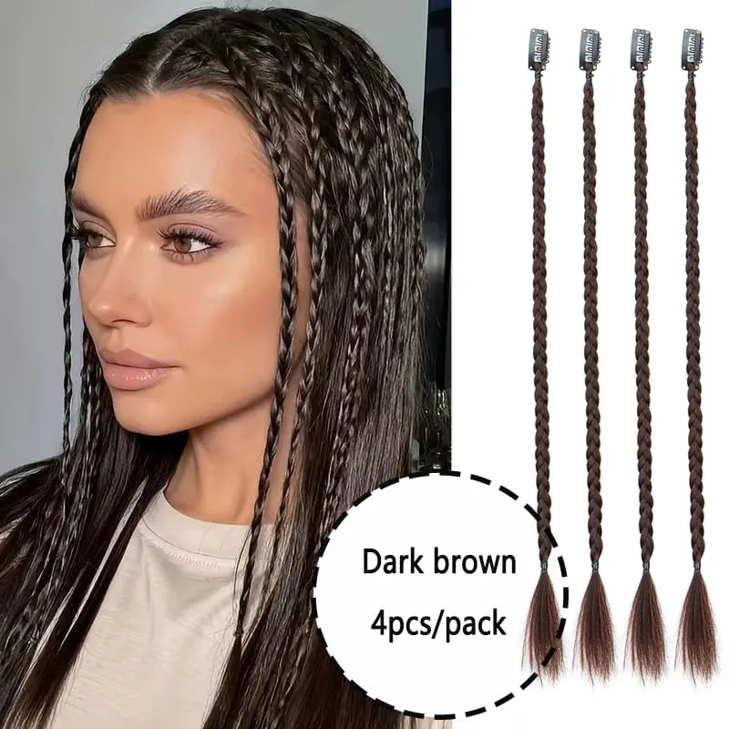 20Inch Synthetic 4pcs/set Y2K Style Clip-In Braided Hair Extension Perfect for Women'S Festival And Halloween Cosplay Hair